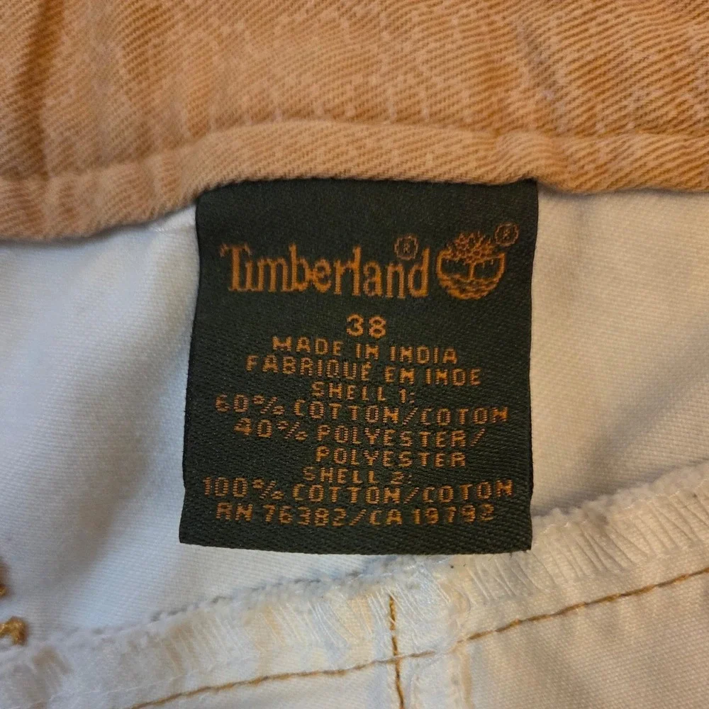 Timberland Mens Tan Khaki Twill Utility Cargo Shorts Size 38 Logo Graphic